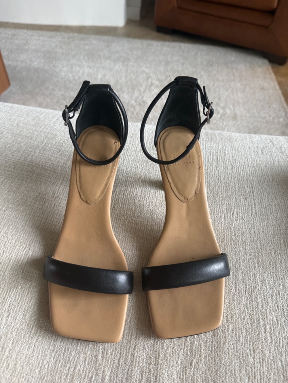 Marc Fisher Black Ankle-Strap Square-Toe Sandals